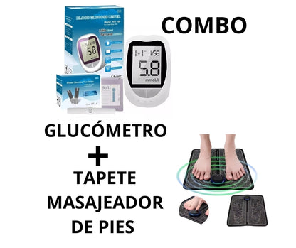 COMBO GLUCOMETRO Y TAPETE MASAJEADOR DE PIES