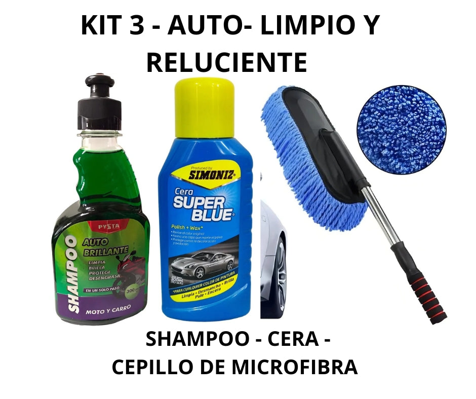KIT 3 Productos Auto - Limpio y Reluciente COMBO GANADOR